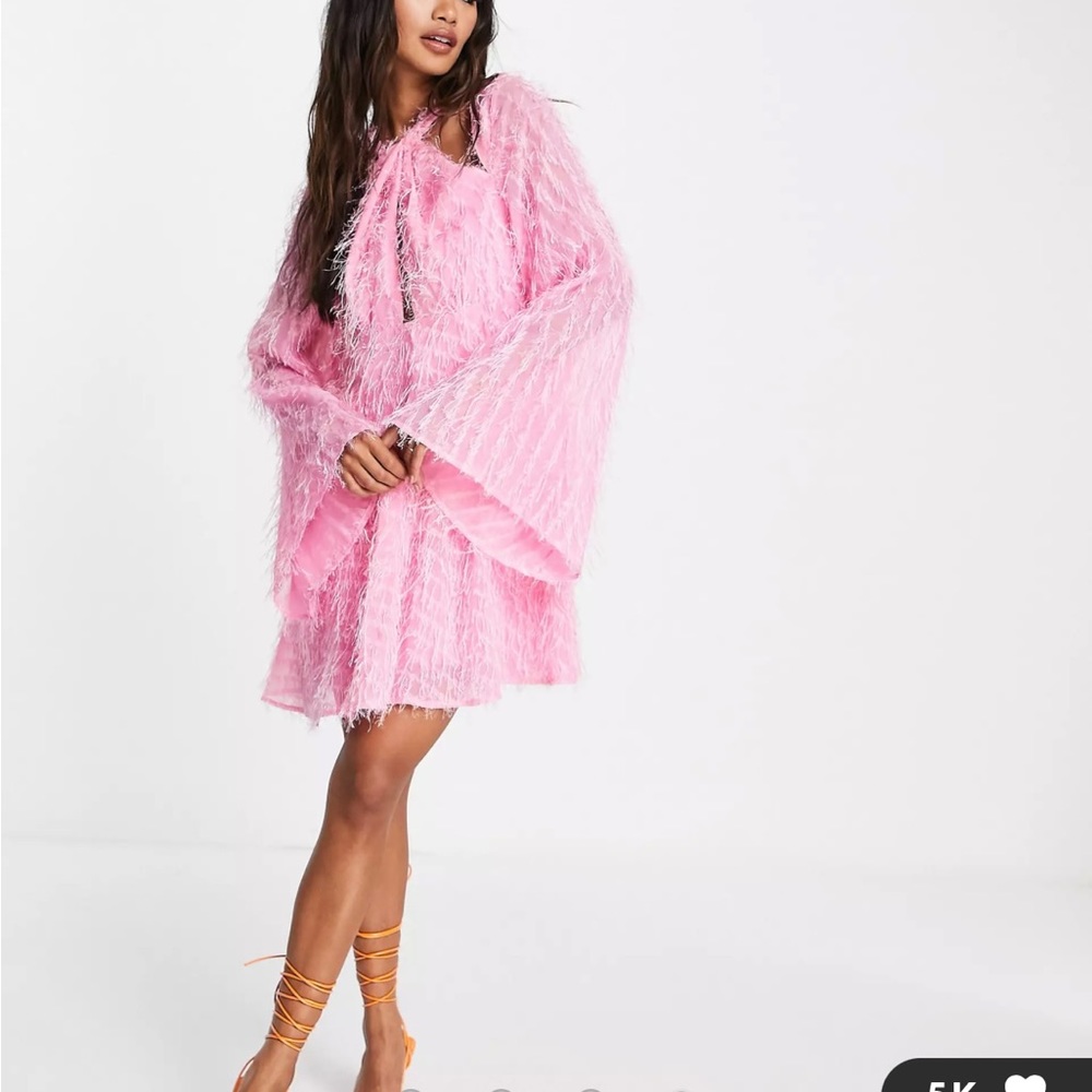 Taylor Swift dress ASOS Design Fluffy Cross Neck Mini Dress in Pink